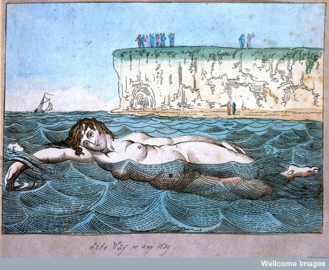 L0017752 Venus's bathing, a woman swimming in the sea at Margate.